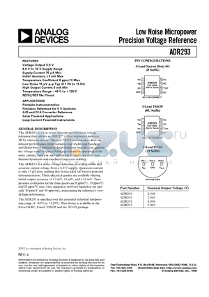 ADR293GT9 datasheet - Low Noise Micropower Precision Voltage Reference