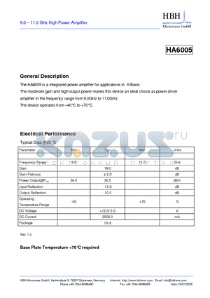 HA6005 datasheet - 9.0 - 11.0 GHz High Power Amplifier