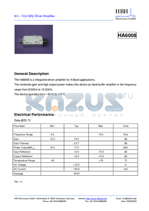 HA6008 datasheet - 9.0 - 10.0 GHz Driver Amplifier
