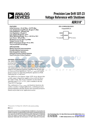 ADR318ARJ-REEL7 datasheet - Precision Low Drift SOT-23 Voltage Reference with Shutdown