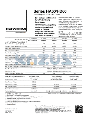 HA6090 datasheet - 25-125Amp  600 Vac  AC Output