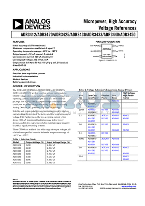 ADR3425ARJZ-R2 datasheet - Micropower, High Accuracy Voltage References