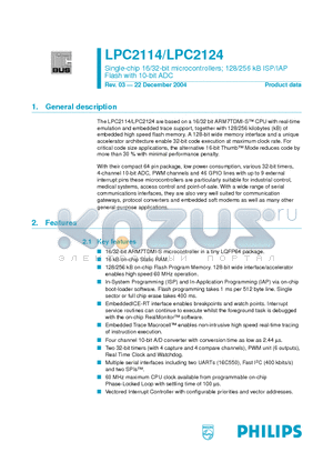 LPC2124 datasheet - Single-chip 16/32-bit microcontrollers; 128/256 kB ISP/IAP Flash with 10-bit ADC