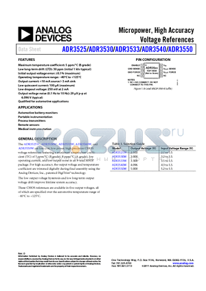 ADR3540WARMZ-R7 datasheet - Micropower, High Accuracy