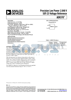 ADR370 datasheet - Precision Low Power 2.048 V SOT-23 Voltage Reference