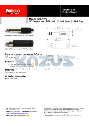 6878 datasheet - l Plug (mono) / RCA Jack, l Jack (mono) / RCA Plug
