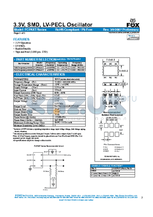FCPAXT datasheet - 3.3V, SMD, LV-PECL Oscillator
