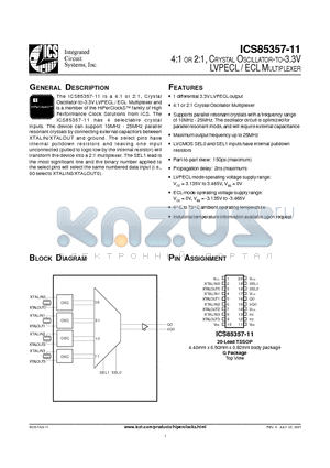 ICS85357AG-11 datasheet - 4:1 OR 2:1, CRYSTAL OSCILLATOR-TO-3.3V LVPECL / ECL MULTIPLEXER