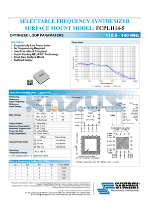 FCPL1114-5 datasheet - SELECTABLE FREQUENCY SYNTHESIZER