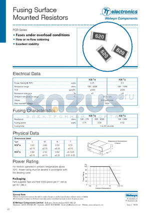 FCR datasheet - Fusing Surface Mounted Resistors