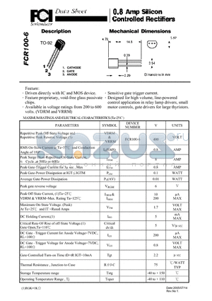FCR100-6 datasheet - 0.8 Amp Silicon Controlled rectifiers