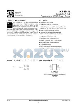 ICS85411AMLF datasheet - Low Skew, 1-TO-2 DIFFERENTIAL-TO-LVDS FANOUT BUFFER