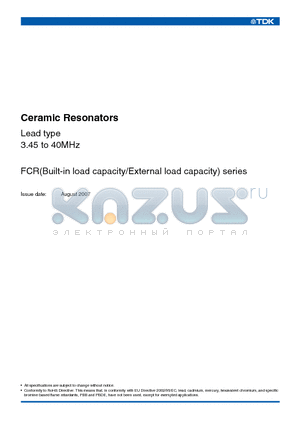 FCR40.0M6 datasheet - Ceramic Resonators