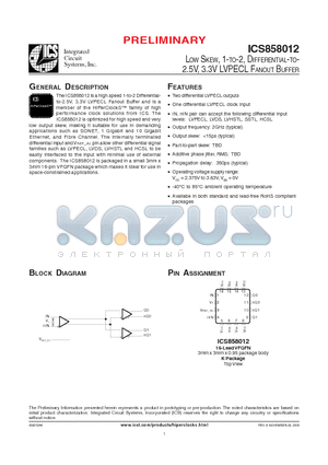 ICS858012AKLF datasheet - LOW SKEW, 1-TO-2, DIFFERENTIAL-TO-2.5V, 3.3V LVPECL FANOUT BUFFER