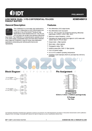 ICS854S013BGLF datasheet - LOW SKEW, DUAL, 1-TO-3 DIFFERENTIAL-TO-LVDS FANOUT BUFFER