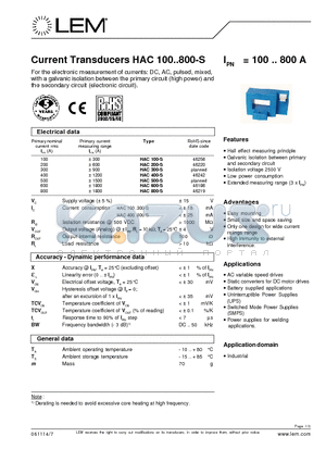 HAC600-S datasheet - Current Transducers