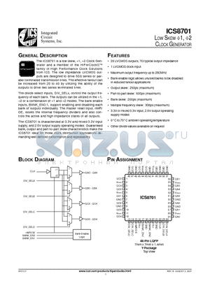 ICS8701 datasheet - LOW SKEW 1, 2 CLOCK GENERATOR