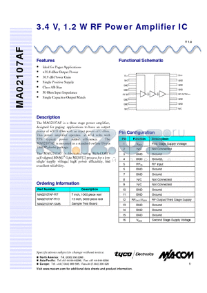 MA02107AF datasheet - 3.4 V, 1.2 W RF Power Amplifier IC