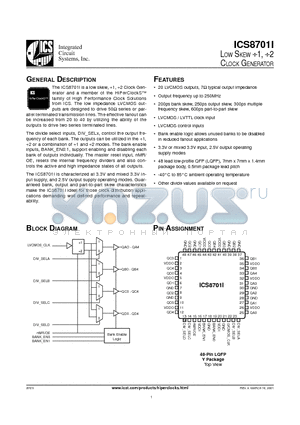 ICS8701CYI datasheet - LOW SKEW 1, 2 CLOCK GENERATOR