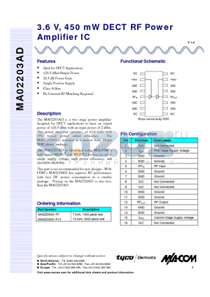 MA02203AD-R13 datasheet - 3.6 V, 450 mW DECT RF Power Amplifier IC