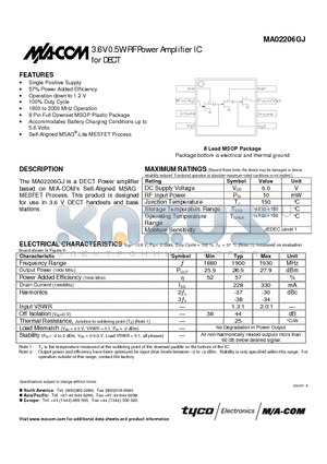 MA02206GJ datasheet - 3.6V 0.5W RF Power Amplifier IC for DECT