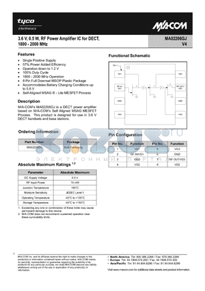 MA02206GJ datasheet - 3.6 V, 0.5 W, RF Power Amplifier IC for DECT, 1800 - 2000 MHz