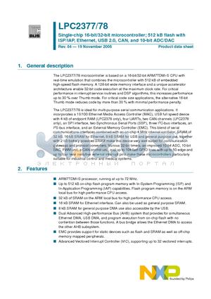 LPC2378 datasheet - Single-chip 16-bit/32-bit microcontroller; 512 kB flash with ISP/IAP, Ethernet, USB 2.0, CAN, and 10-bit ADC/DAC