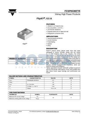 FCSP0530ETR datasheet - chip scale packaging to deliver Schottky diodes