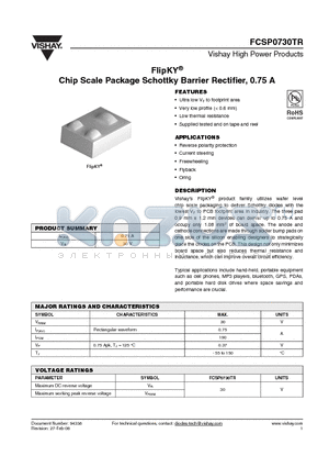 FCSP0730TR datasheet - Chip Scale Package Schottky Barrier Rectifier, 0.75 A