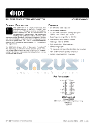 ICS874001I-05 datasheet - PCI EXPRESS JITTER ATTENUATOR