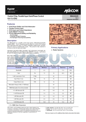MA03503D_1 datasheet - Control Chip, Parallel Input Gain/Phase Control 8.0-11.0 GHz