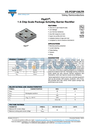 FCSP130LTR datasheet - FlipKY, 1 A Chip Scale Package Schottky Barrier Rectifier