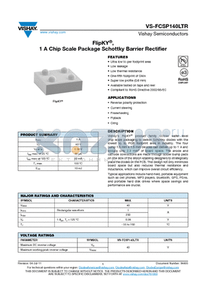 FCSP140LTR_11 datasheet - FlipKY, 1 A Chip Scale Package Schottky Barrier Rectifier