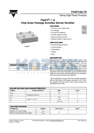 FCSP140LTR datasheet - Chip Scale Package Schottky Barrier Rectifier