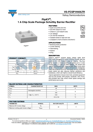 FCSP1H40LTR_11 datasheet - FlipKY,1 A Chip Scale Package Schottky Barrier Rectifier