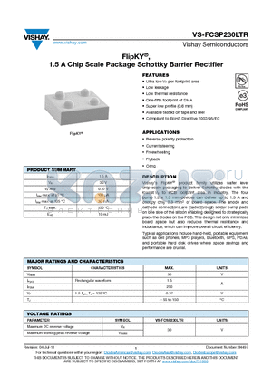 FCSP230LTR_11 datasheet - FlipKY, 1.5 A Chip Scale Package Schottky Barrier Rectifier