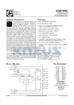 ICS874005 datasheet - PCI EXPRESS TM JITTER ATTENUATOR