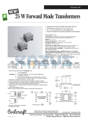 FCT1-120M22SL datasheet - 25 W Forward Mode Transformers