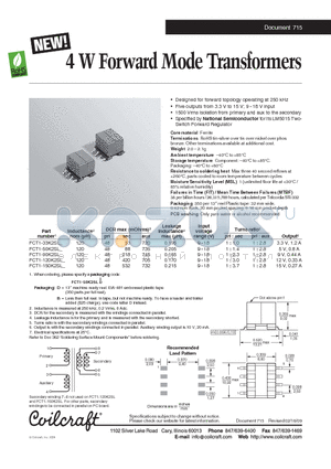 FCT1-150K2SL datasheet - 4 W Forward Mode Transformers
