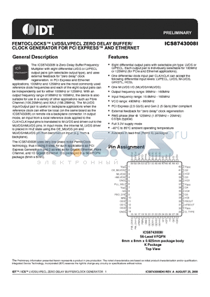 ICS8743008I datasheet - FEMTOCLOCKS LVDS/LVPECL ZERO DELAY BUFFER/CLOCK GENERATOR FOR PCI EXPRESS AND ETHERNET