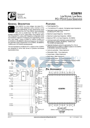 ICS8761CYLF datasheet - LOW VOLTAGE, LOW SKEW, PCI / PCI-X CLOCK GENERATOR
