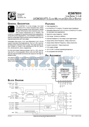 ICS87931BYIT datasheet - LOW SKEW, 1-TO-6 LVCMOS/LVTTL CLOCK MULTIPLIER/ZERO DELAY BUFFER