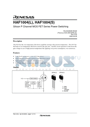 HAF1004 datasheet - Silicon P Channel MOS FET Series Power Switching