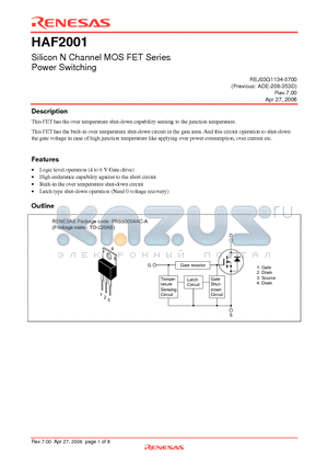 HAF2001 datasheet - Silicon N Channel MOSFET Series Power Switching