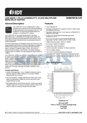 ICS87973I-147 datasheet - LOW SKEW, 1-TO-12 LVCMOS/LVTTL CLOCK MULTIPLIER/ZERO DELAY BUFFER