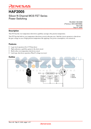 HAF2005 datasheet - Silicon N Channel MOSFET Series Power Switching