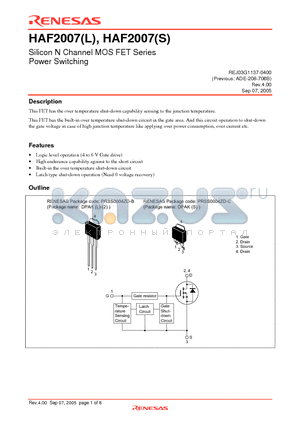 HAF2007L datasheet - Silicon N Channel MOSFET Series Power Switching