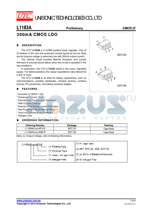 L1183AG-XX-AF5-R datasheet - 300mA CMOS LDO