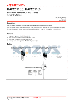 HAF2011L datasheet - Silicon N Channel MOS FET Series Power Switching
