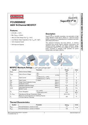 FCU900N60Z datasheet - 600V N-Channel MOSFET